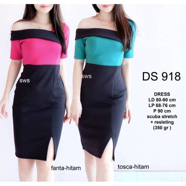 [Restock] Dress kantor/pesta 2-tone DS 918 bahan scuba