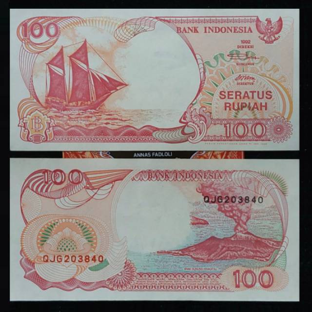 Uang Kuno 100 rupiah perahu pinisi tahun 1992 bukan rp 100 rupiah perahu layar 1991 bahan mahar 21