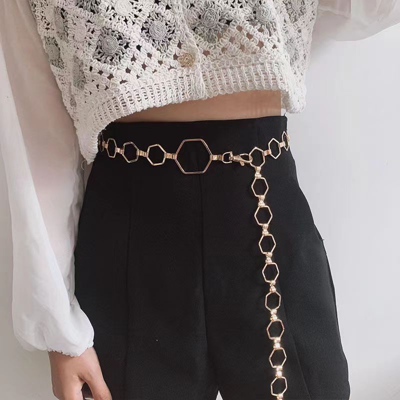 BGS-148 Belt Wanita Rantai Gold Hexagon Metal Waist Chain Ikat Pinggang Korean Style Kekinian 2022