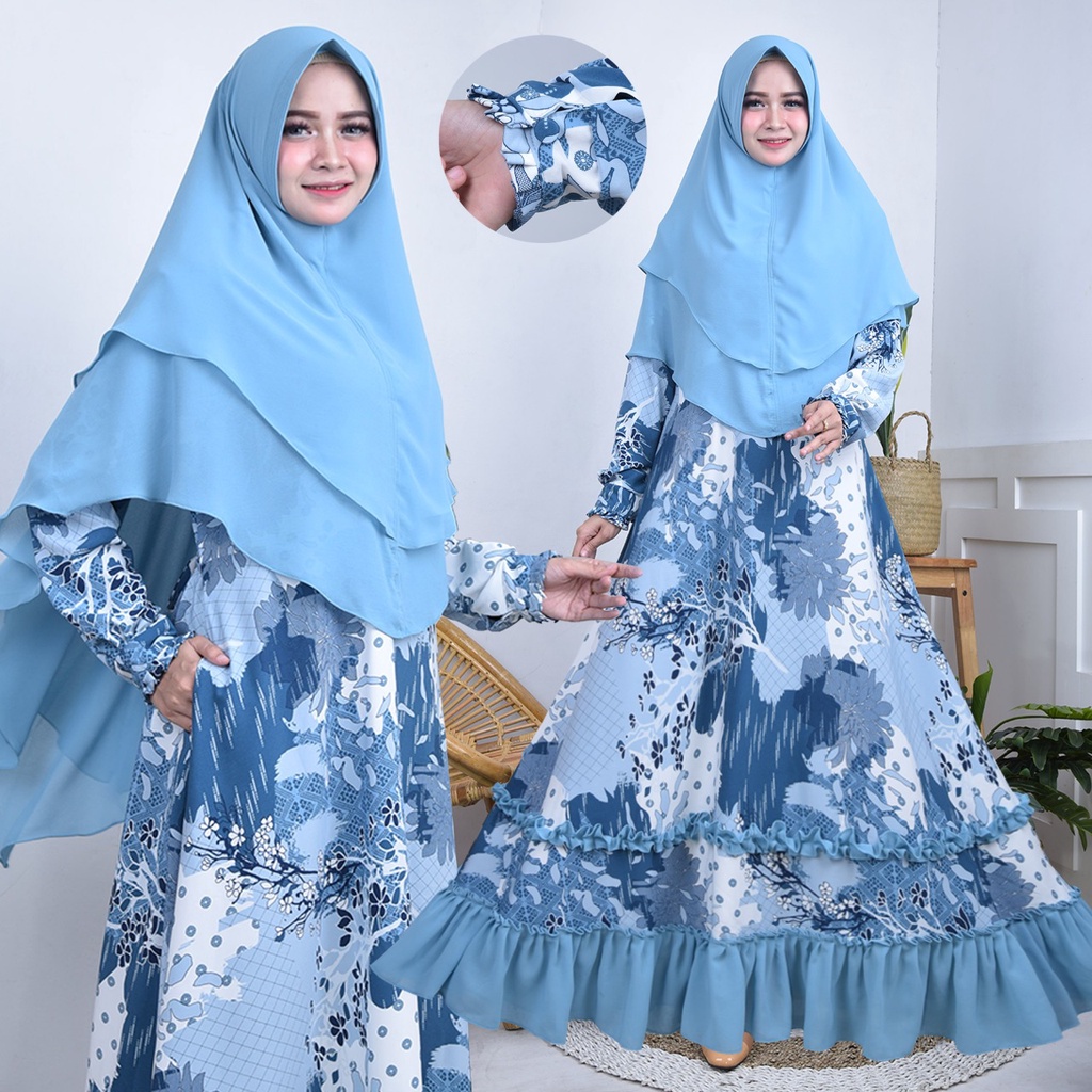 gamis syarii monalisa premium mix seruty bebydoll  set khimar seruty bebydoll 2 layer