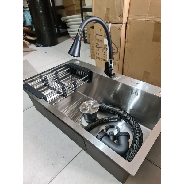 KITCHEN SINK / Bak cuci piring stainless SUS304 tebal 3MM 75cm x 45cm PAKET LENGKAP