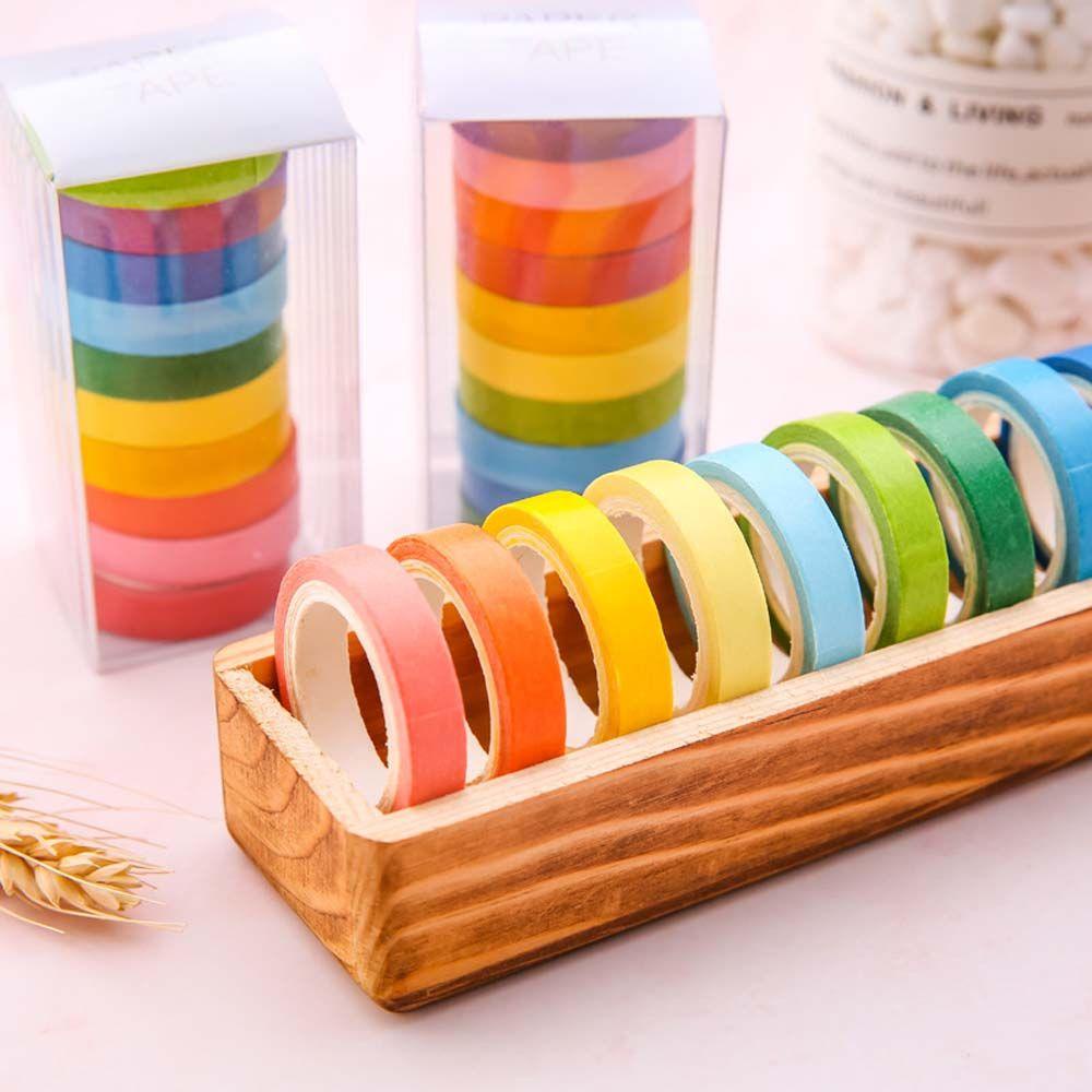 Lanfy Solid Color Tape Set Multi-Fungsi Sederhana Gaya Jepang Tangan Akun Pita Perekat Perlengkapan Sekolah Lengket Alat Tulis