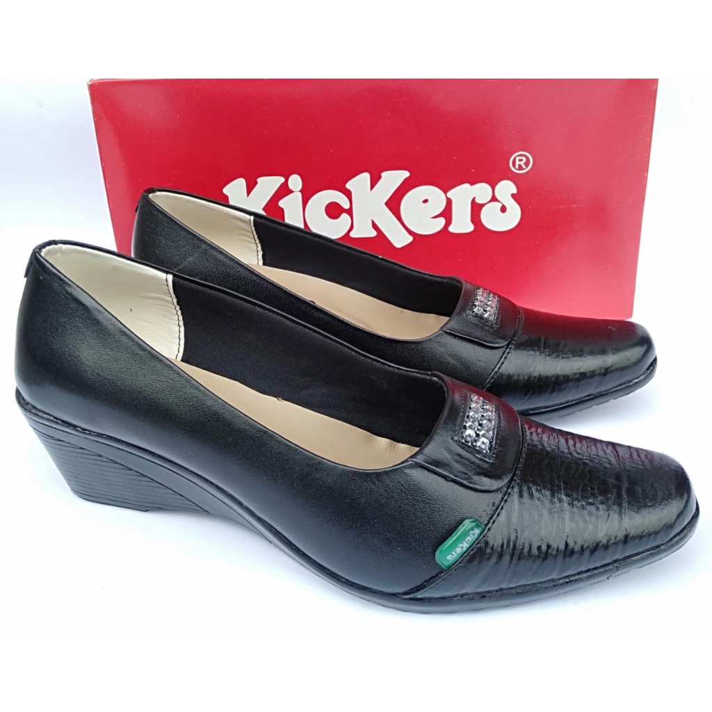 Sepatu pantofel wanita kickers kulit asli original formal kerja kantor fantofel wedges tinggi 5cmCOD