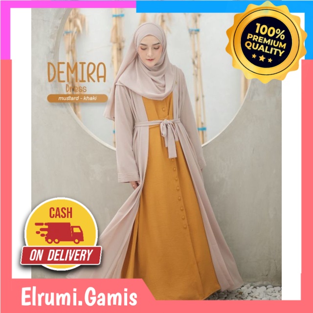 GAMIS DRESS WANITA MUSLIM REMAJA KEKINIAN TRENDY TERBARU DEMIRA DRESS SET SYARI ORI INDOHIJAB IDB MO