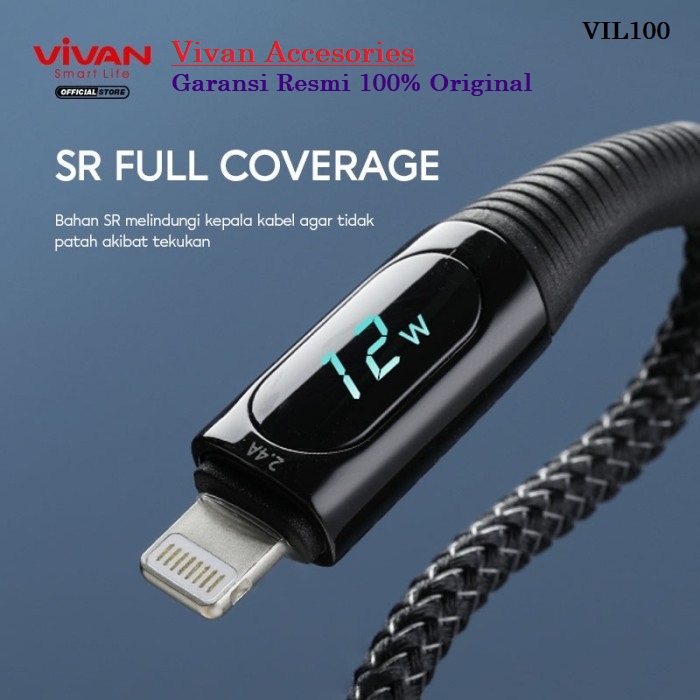 VIVAN Kabel Data VIL100 USB To Lightning 12W 2.4A 1M Fast Charging LED