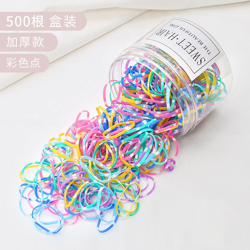 1000pcs/box Color Hair Rope Female Korean Children Cute Disposable Rubber Band Headdress Tie Hair Ring Sweet Heart Jewelry