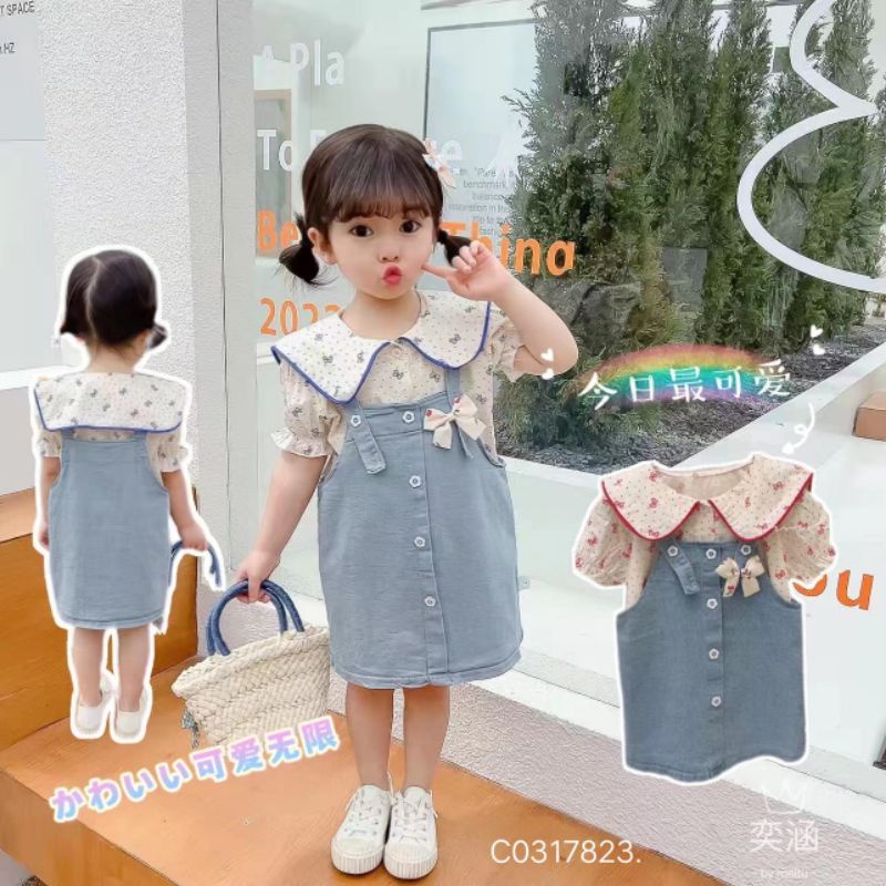 Setelan anak import/ setelan kemeja rok jeans