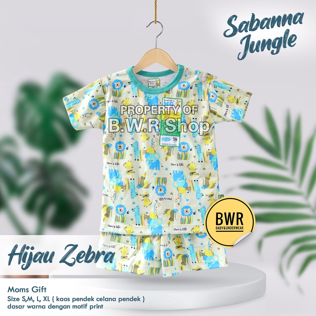 Setelan Moms Gift PENDEK Racing Car Sabanna Jungle / Piyama Anak Unisex Kancing Pundak Mom's Gift Motif | Bwr