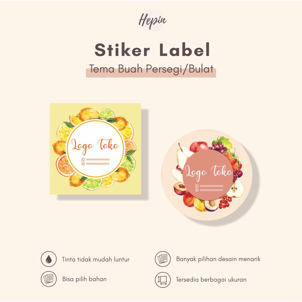

Stiker Kemasan BUAH Persegi Bulat Kemasan Salad Buah - Toples - Box Makanan