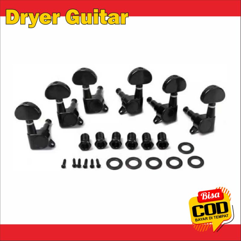 Dryer gitar grover hitam bahan besi 1 set