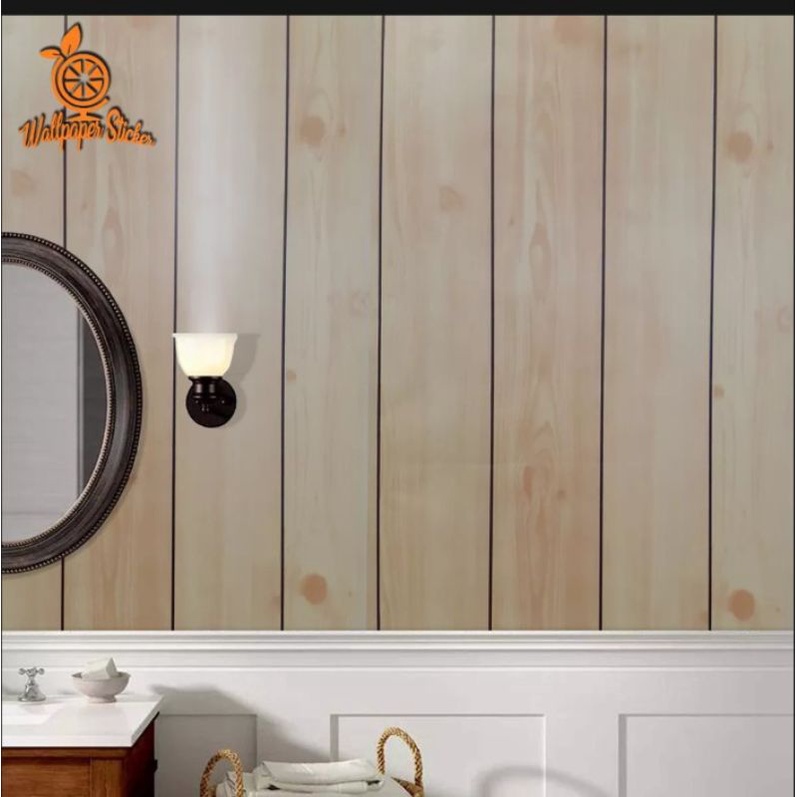 wallpaper sticker dinding 45cmx10m motif kayu cream cy1180