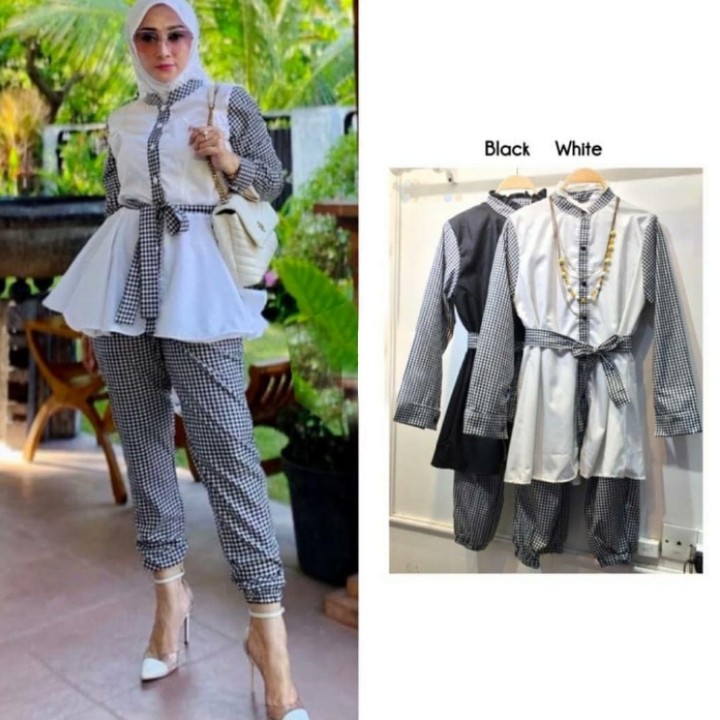 FWG - STELAN ARNA KOTAK / SETELAN GAMIS WANITA / OOTD WANITA / PAKAIAN WANITA