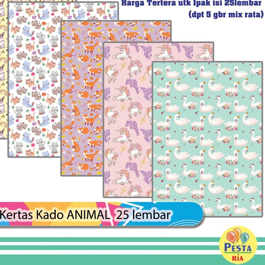 

! 1Set 25lmbr Kertas kado motif ANIMAL CUTE A, kertas kado karakter, kertas kado animal cute, Kertas Kado Setara Sanwa Sansan Wawa !!