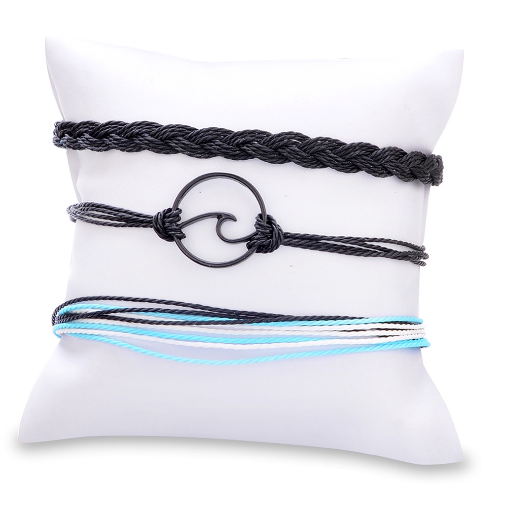 3pcs / Set Gelang Tali Kepang Multilayer Gaya Bohemia Untuk Kencan