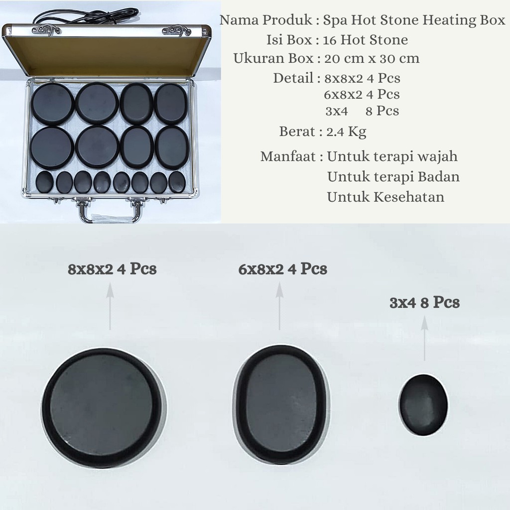 Hot Stone Massage 16 Pcs Plus Spa Hot Stone Heating Box ( Paket Box 1 ) | Batu Therapy | Therapy | Spa | Kesehatan