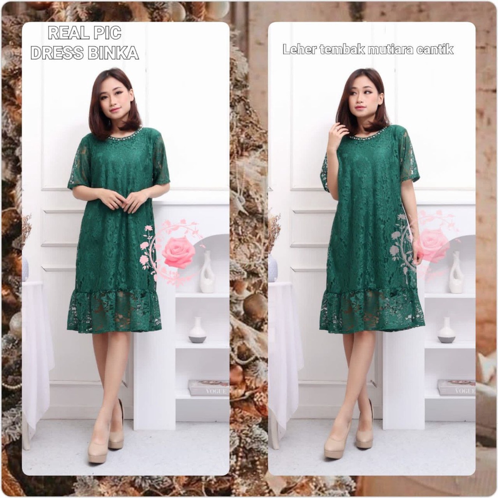 DRESS BINKA FASHION WANITA / BAJU PESTA / GAUN ONDANGAN / BRUKAT IMPORT TRLARIS