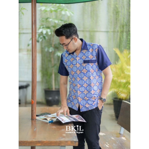 Batik wanita ASJ SA HRB026 Kenongo Kemeja Tosca Pendek-Hem yolanda navy