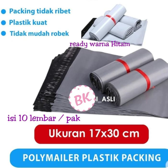 

isi 10 lembar - polymailer plastik packing online kantong amplop 17x30cm