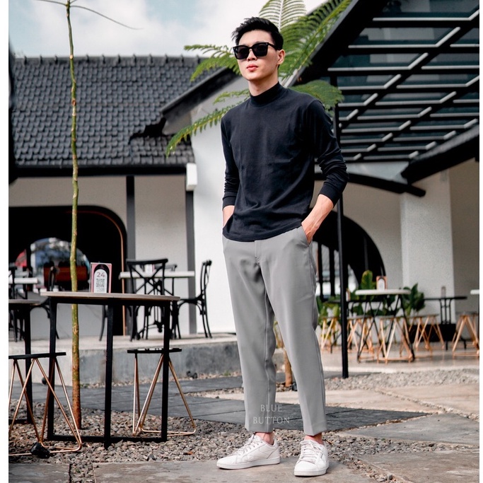 BlueButton Ankle Pants Air Celana Bahan Panjang Pria Casual Formal - Grey