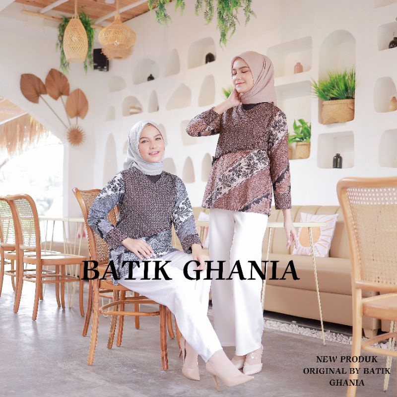 BLOUSE COUPLE TERBARU ATASAN BATIK WANITA MODERN  BATIK KANTOR LENGAN PANJANG