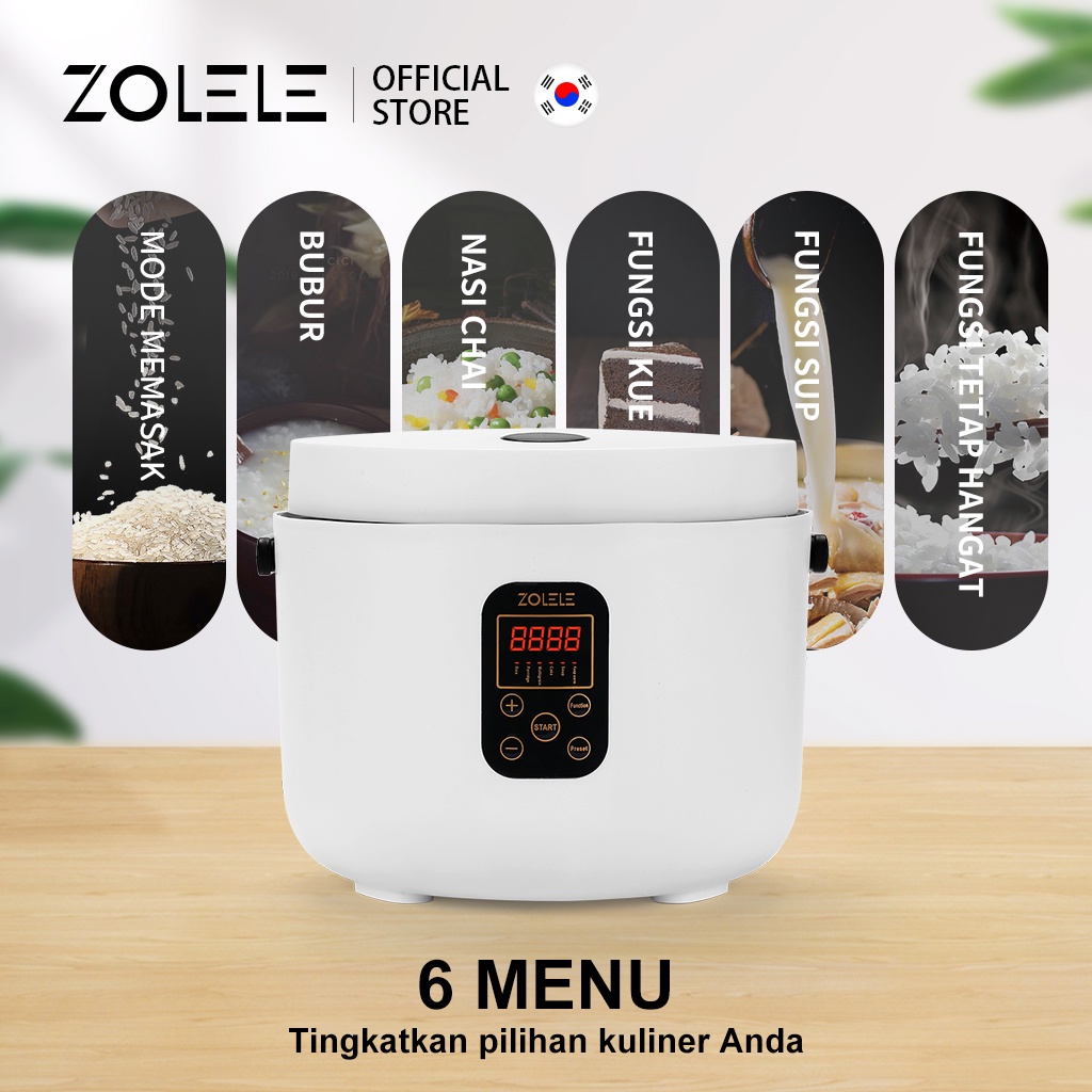 ZOLELE Smart Rice Cooker 1.2L Penanak Nasi 3-6 Porsi Panci Listrik Large Capacity Electric Cooker Pot Multi Non Stick Pressure Cooker Home Kitchen Serbaguna Fry Pan Kukus Steamer Portable ZB003