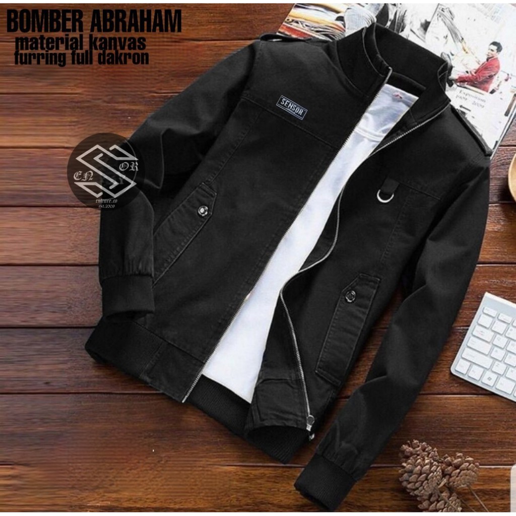 [ COD ] JAKET BOMBER POLOS CANVAS PRIA / JAKET BOMBER ABRAHAM ORIGINAL SENSOR