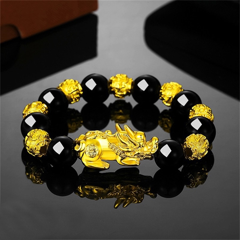 Perhiasan Gelang Obsidian 999 Warna Pasir Emas Untuk Pria Dan Wanita