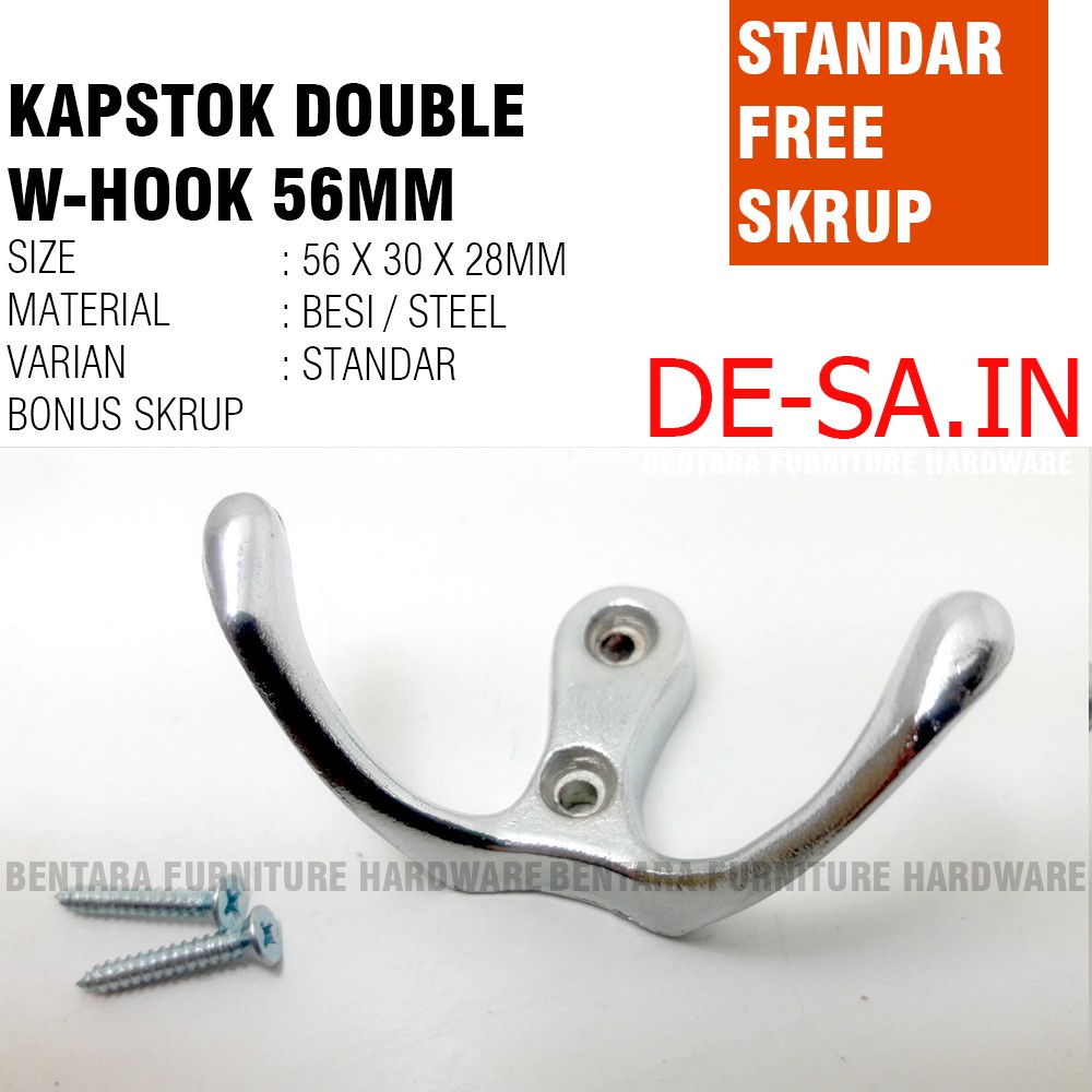 55MM Kapstok W-Hook Single 2 Kait  - Hook Capstock Cantolan Gantungan Baju