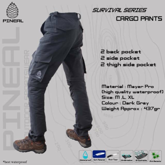 Celana gunung/lapangan XXL series premium Pineal Outdoor. fungsi HIGH waterproof kargo sambung