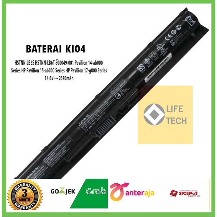 Baterai Laptop KI04 Hp Pavilion 14 14T 15 15T 15Z 17 17T 17Z Series HSTNN-LB6S K1O4, KI04, KIO4, TPN-Q158, TPN-Q159, TPN-Q160, TPN-Q161, TPN-Q162, TPN-Q163