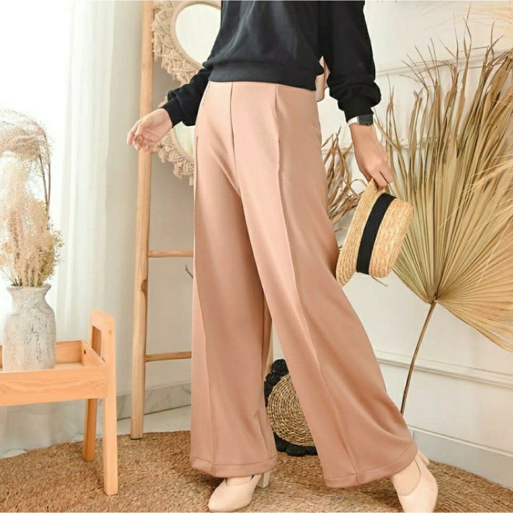 Casual Pants Scuba Wanita / Kulot Scuba Garis Depan