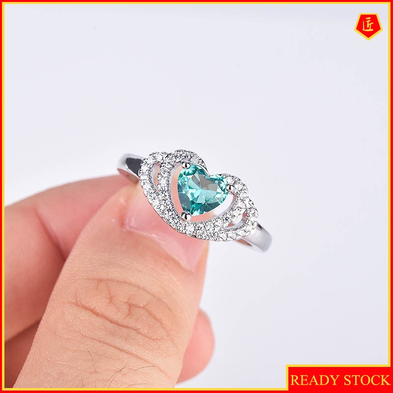 [Ready Stock]Double Heart-Shaped Diamond Ring Fashion Hollowed-out