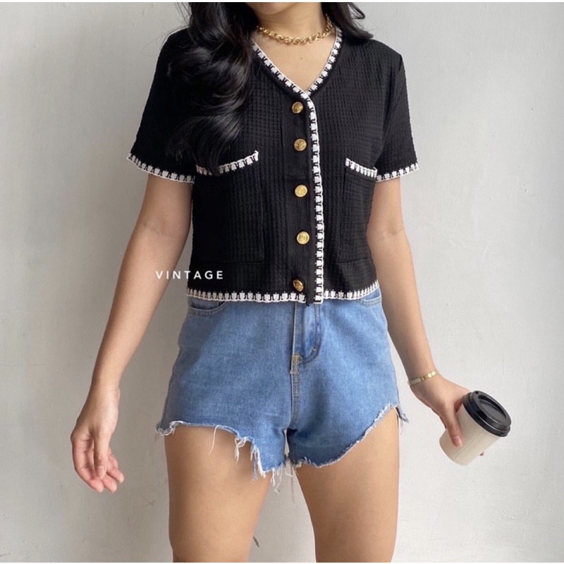 ZAZA_FASHION Baju Atasan Wanita Terbaru 2020 IMPORT Real Pict Blouse Wanita Hits Cameron Pendek-5