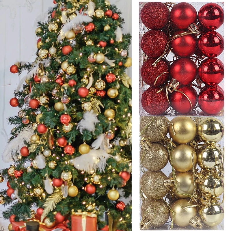 34pcs Ornamen Bola Bauble Glitter 15 Warna Ukuran 4cm Untuk Dekorasi Pohon Natal