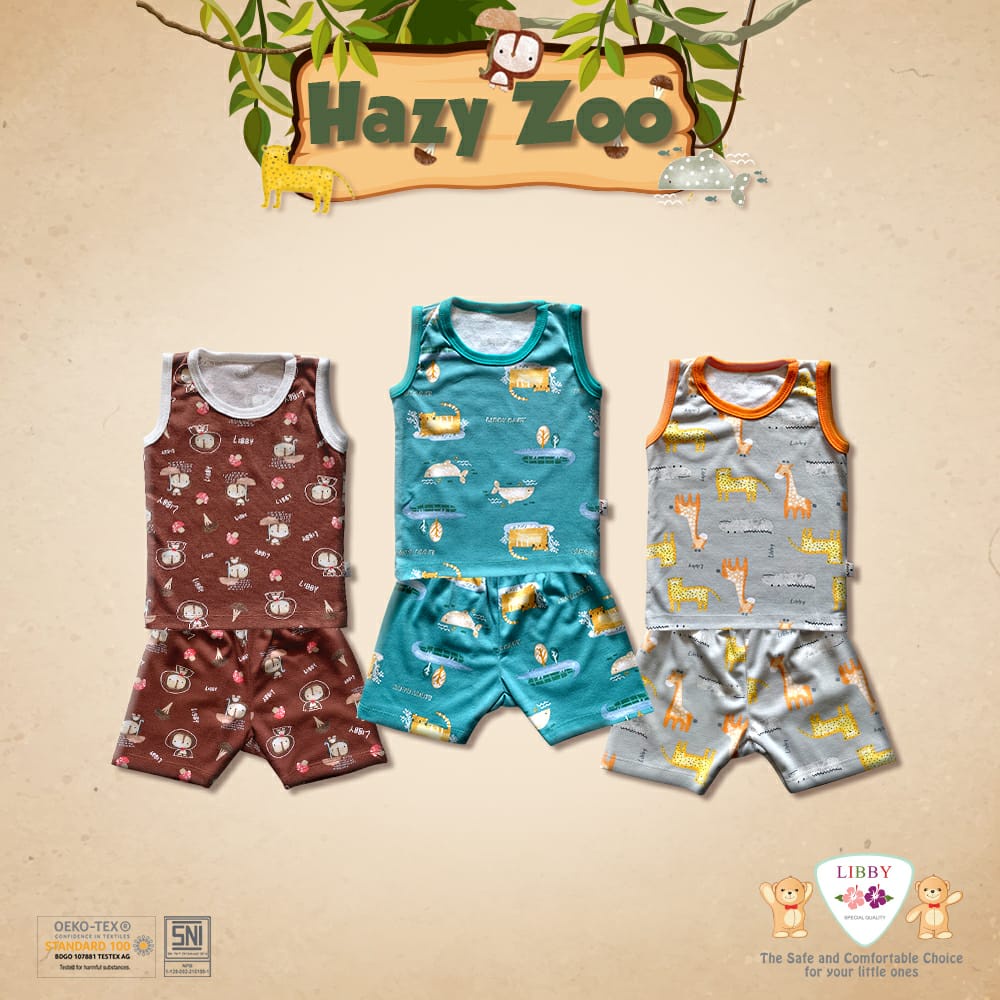 LIBBY 3 SETELAN Kutung Bayi Celana Pendek 6-18 Bulan PIYAMA OBLONG SINGLET SML Arevybabyshop