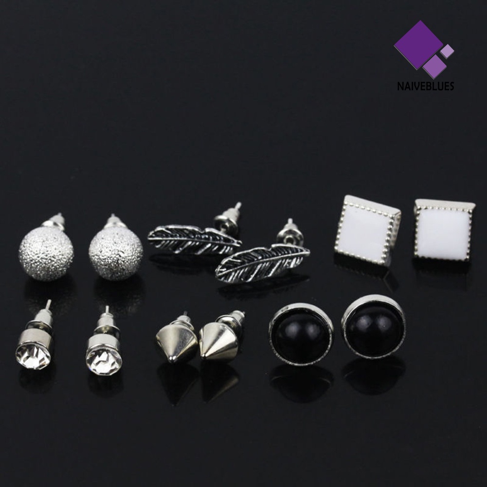 6 / 9 / 12 Pasang Anting Stud Berlian Imitasi Untuk Wanita