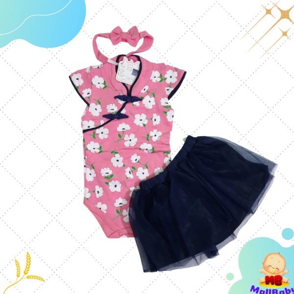 Baju Bayi Perempuan Set Jumper Rok Bandana Shanghai Cute