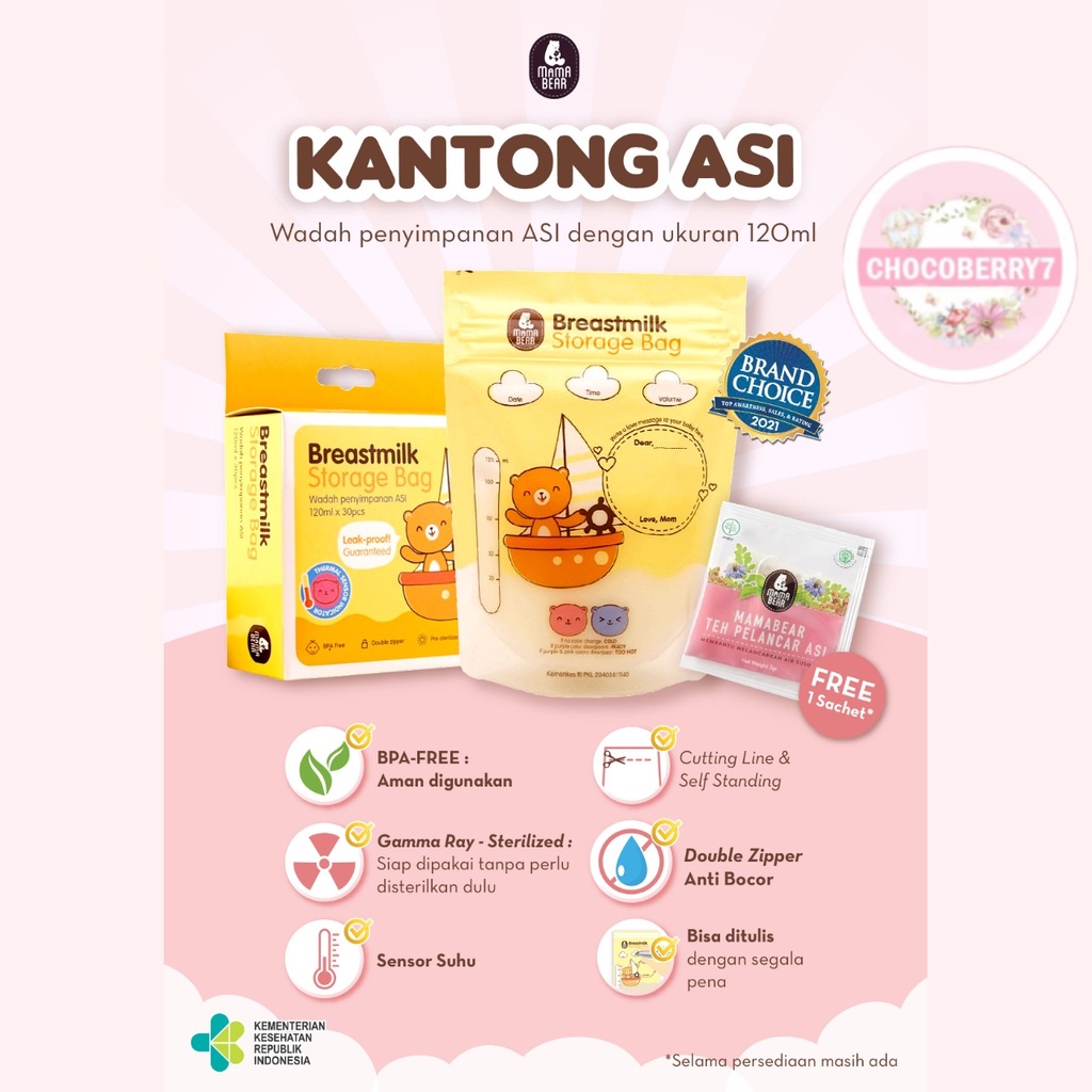 Mama bear Breast Milk Storage Bags Kantung asi Kantong ASI Mamabear 120ml isi 30 Bags