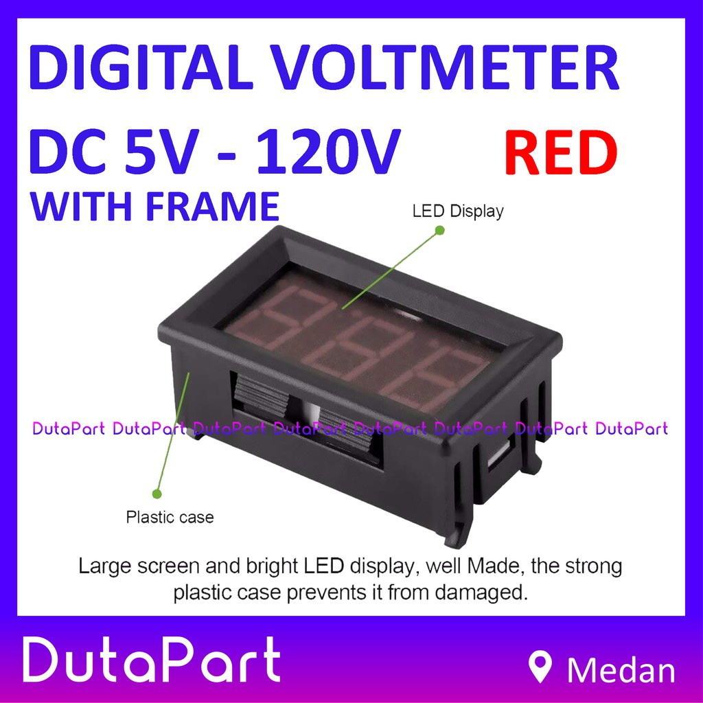 Digital Voltmeter DC 5V-120V 0.56&quot; Red Merah 2 Wire + Frame Volt Meter