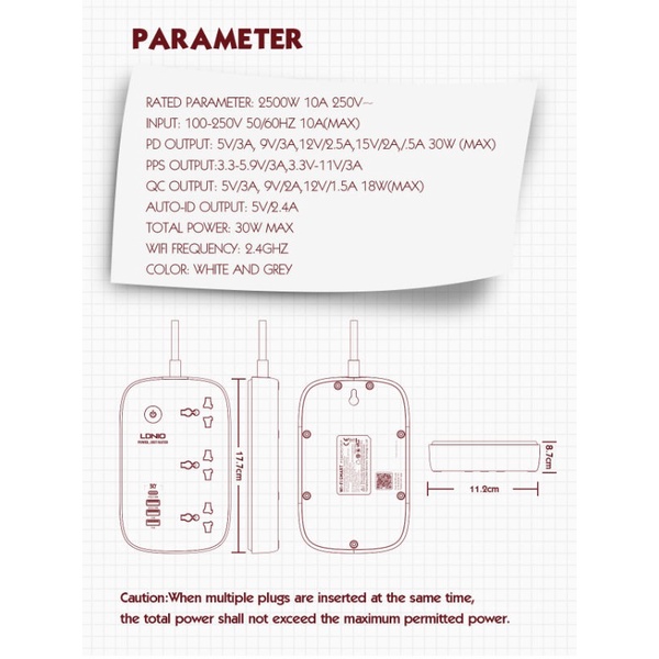 LDNIO SCW3451 DEFENDER SERIES - WiFi Smart Power Strip 3 Socket Universal dengan 4 USB Port