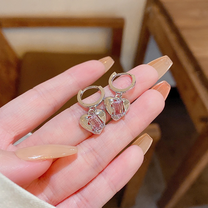 Anting Tusuk Sterling Silver 925 Desain Hati Hias Zircon Untuk Wanita