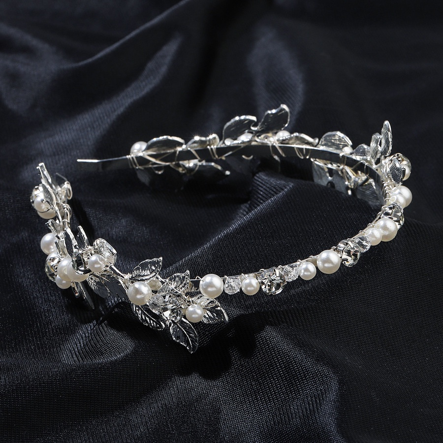 Korean Alloy Leaf Pearl Rhinestone Headband Baroque Bride Wedding Hair Band Elegant Hair Accessories