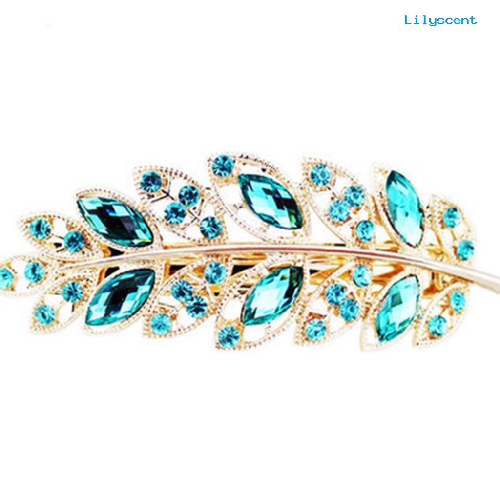Ls Jepit Rambut Bentuk Daun Bahan Alloy Dengan Kristal Berlian Imitasi Untuk Wanita