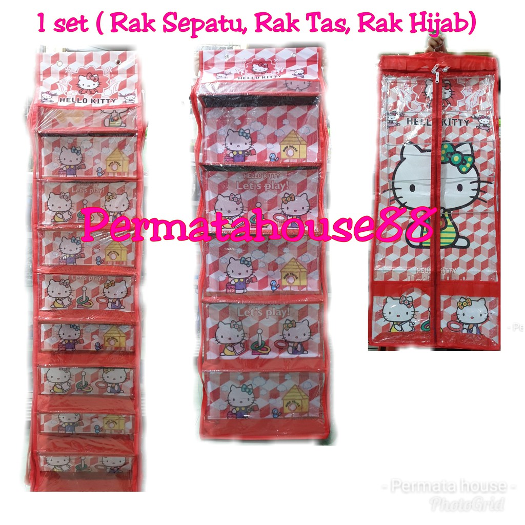 1 SET PAKET 3 in 1 Rak sepatu + rak tas + rak jilbab gantung full resleting