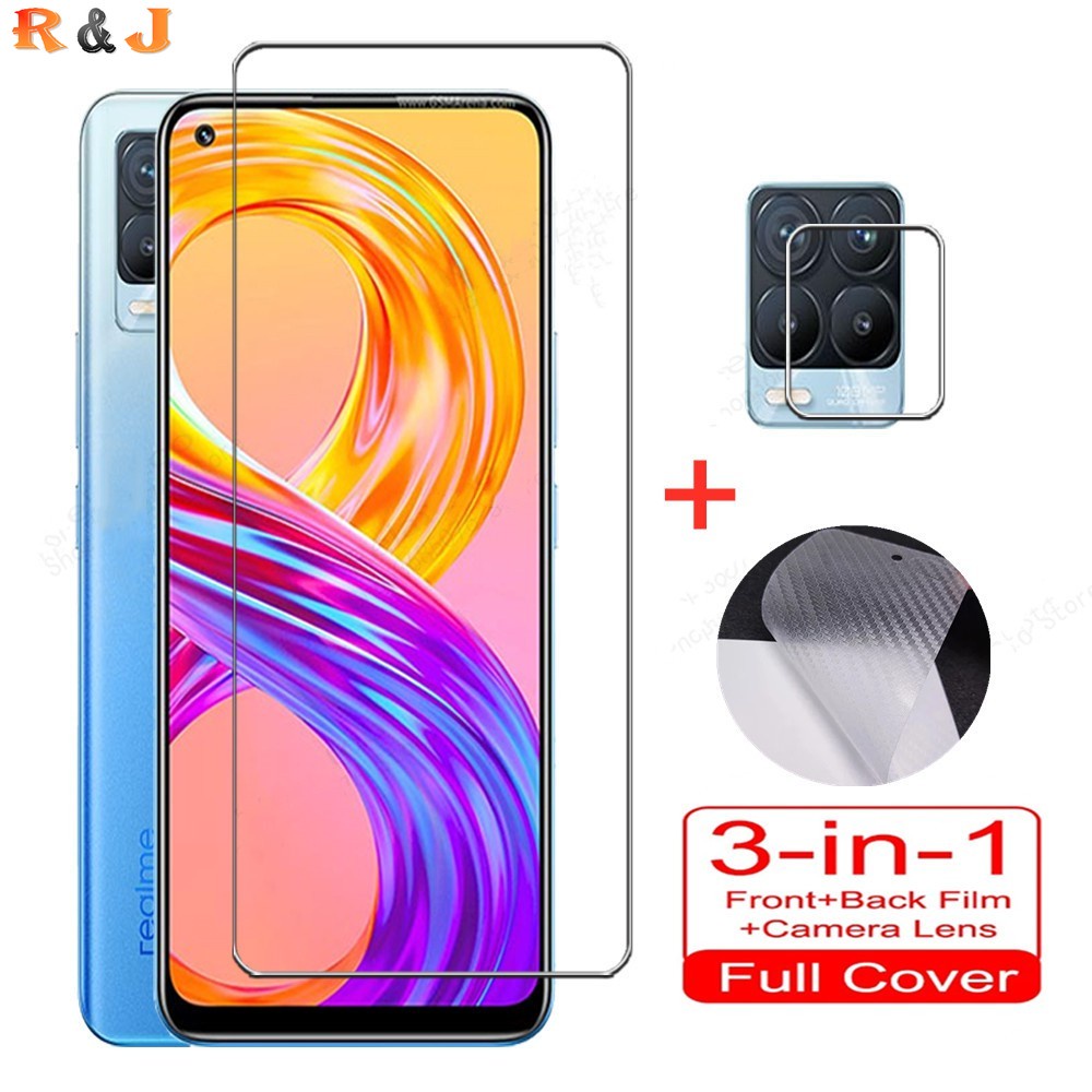 3-in-1 Tempered Glass Realme 8i 8 Pro C11 2021 C25 C15 C3 C12 C2 7 7I  6i / 6 Pro 5i 5 Pro 3 Pro Reno 4 Pro Reno 5 A12 A5S A3S A5 A9 2020 Camera Lens Back Film Screen Protector R&amp;J