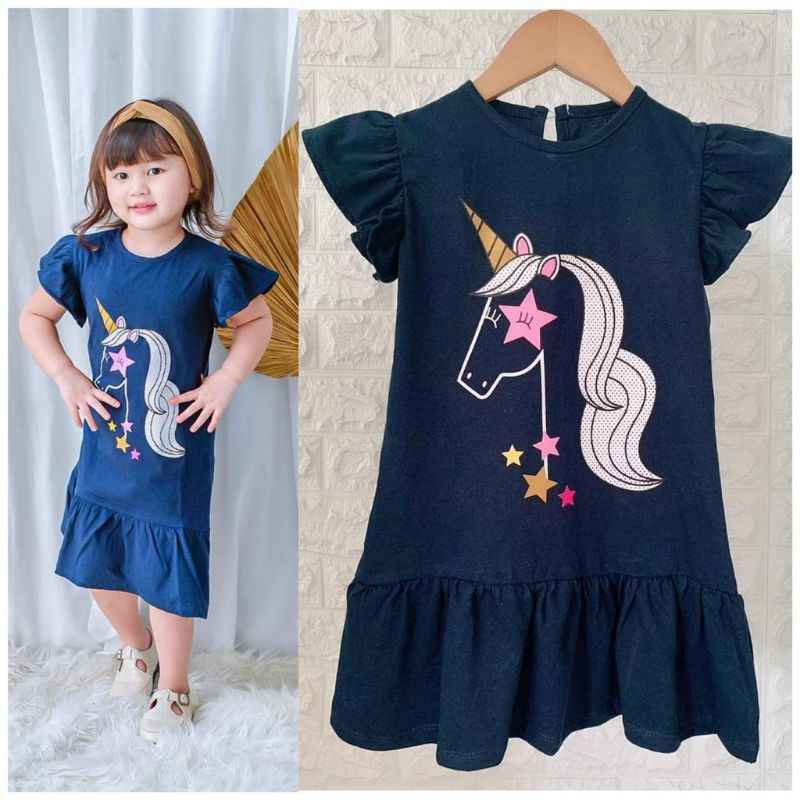 DRESS ANAK NONA/DRESS TERBARU ANAK ANAK MOTIF UNICORN/KUDA PONI