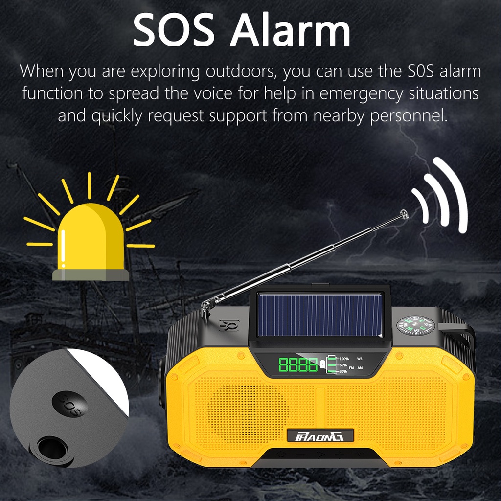 ABBREE Radio Solar Emergency Hand Crank FM/AM Portable Powerbank 5000 mAh Dan Senter IPX5