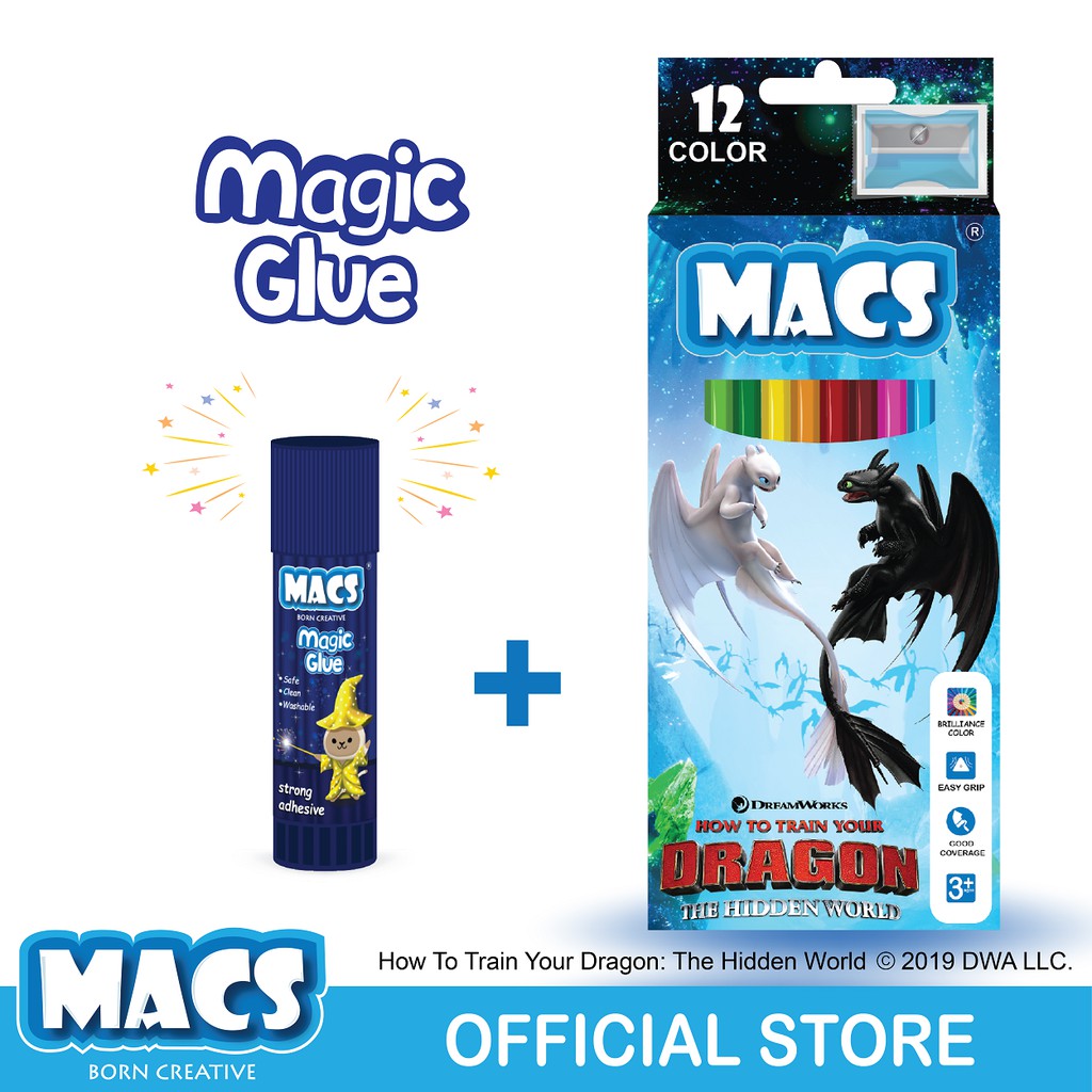 FUN BUNDLE Macs Magic Glue Stick dan Color Pensil 12 warna Light Fury