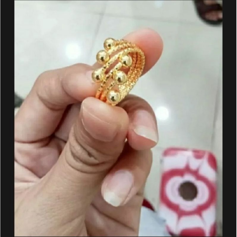 cincin berlapis emas 24k motif ulir tiga pentol terbaru