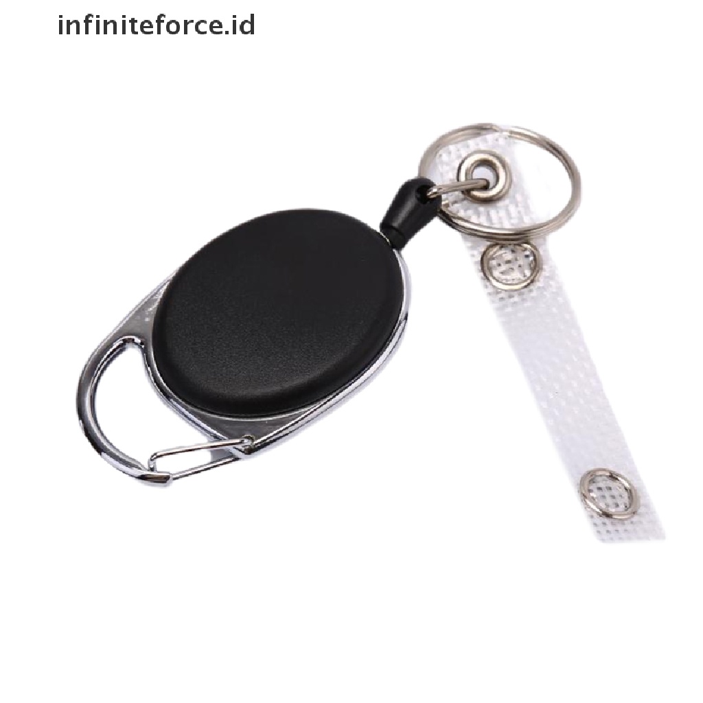 (Infiniteforce.Id) 1pc Gantungan Kunci Reel Kawat Baja Hitam 60cm Untuk Kartu Id